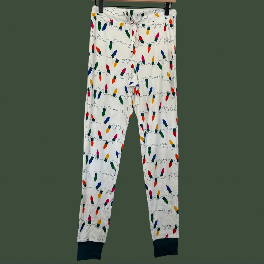 Gray Elephant (S) Holiday Pajama Pants Organic Cotton Christmas Light Jogger